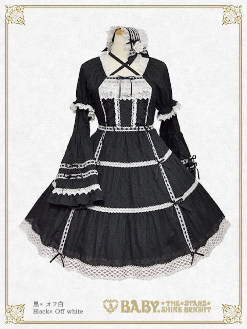 BABY はわせドールワンピース 黒白 ヘッドドレスセット