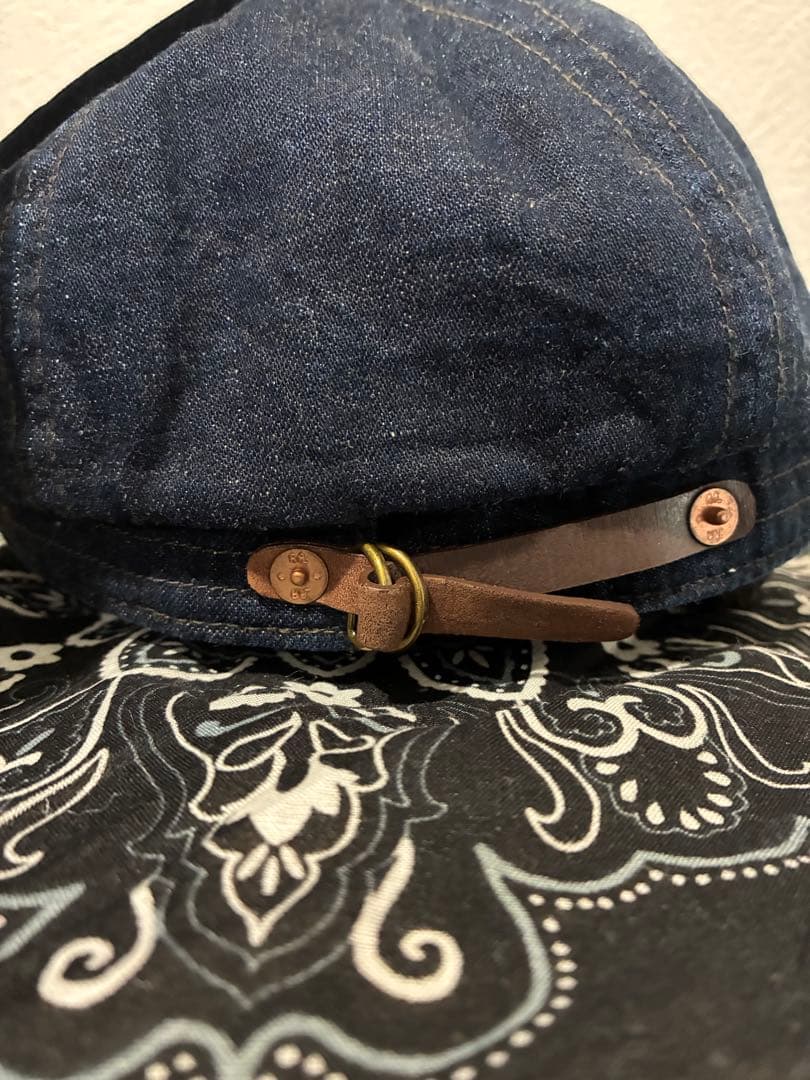 RRLデニムキャスケット ワークキャップ 革調整ベルト