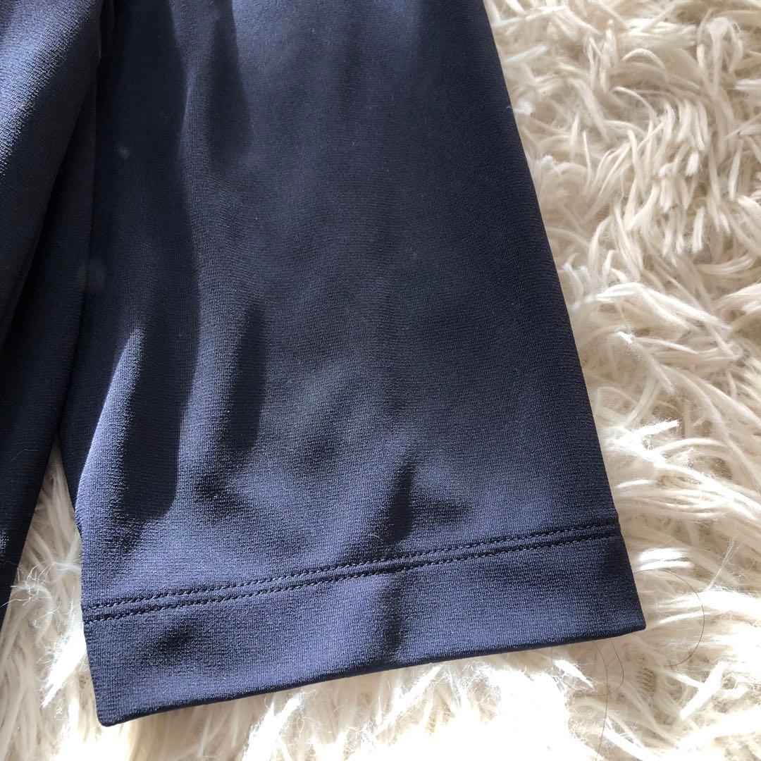 極美品✨レリアン【13+】七分袖サイドプリーツロングワンピース 近年ロゴ　紺