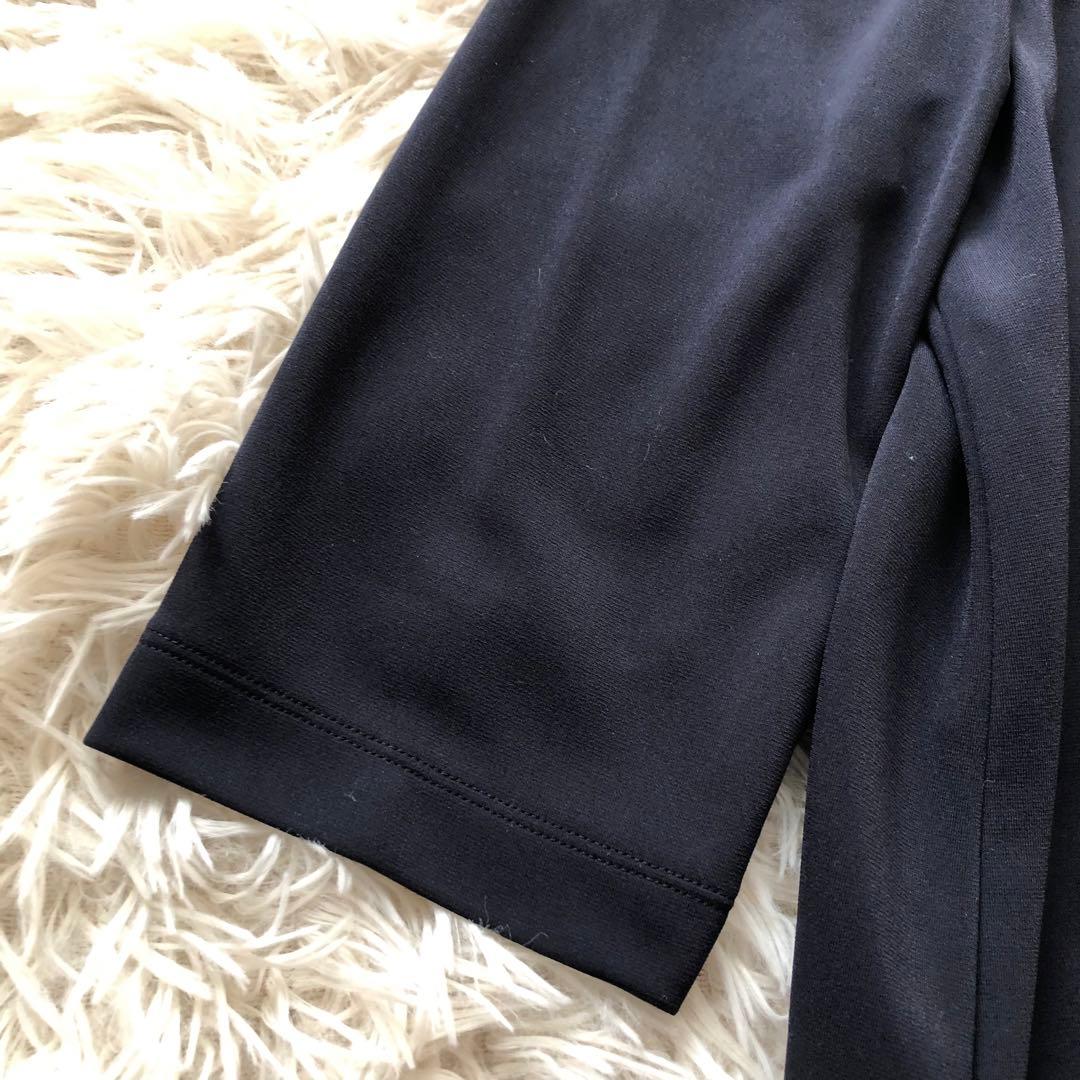 極美品✨レリアン【13+】七分袖サイドプリーツロングワンピース 近年ロゴ　紺