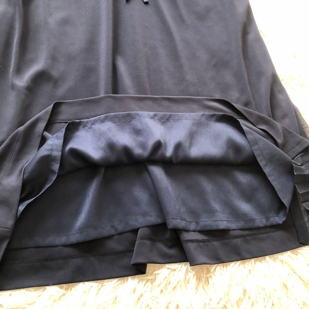 極美品✨レリアン【13+】七分袖サイドプリーツロングワンピース 近年ロゴ　紺