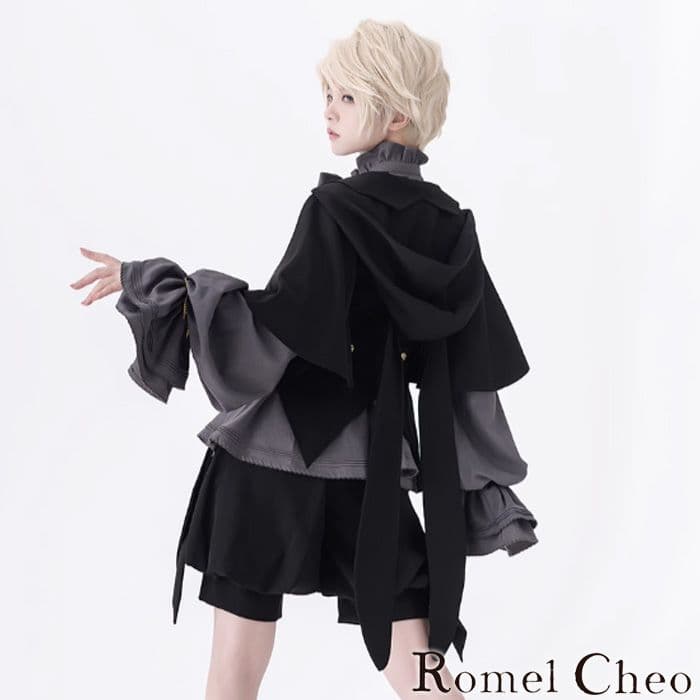 【RomelCheo】 ダークキュート うさ耳 フードジャケット ショート丈