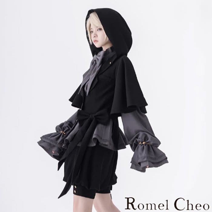 【RomelCheo】 ダークキュート うさ耳 フードジャケット ショート丈