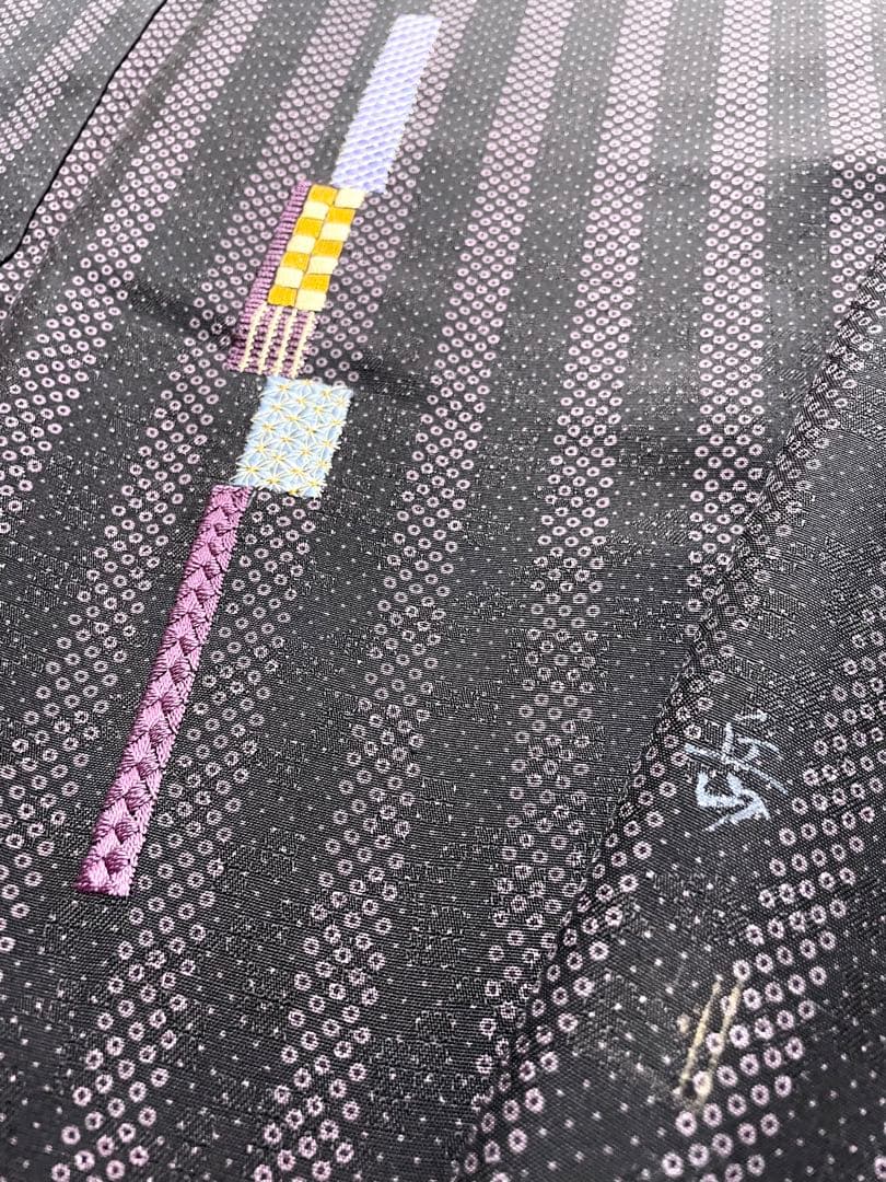 花織紬 作家物 刺繍 付け下げ 紋なし ガード加工 証紙 トールサイズ