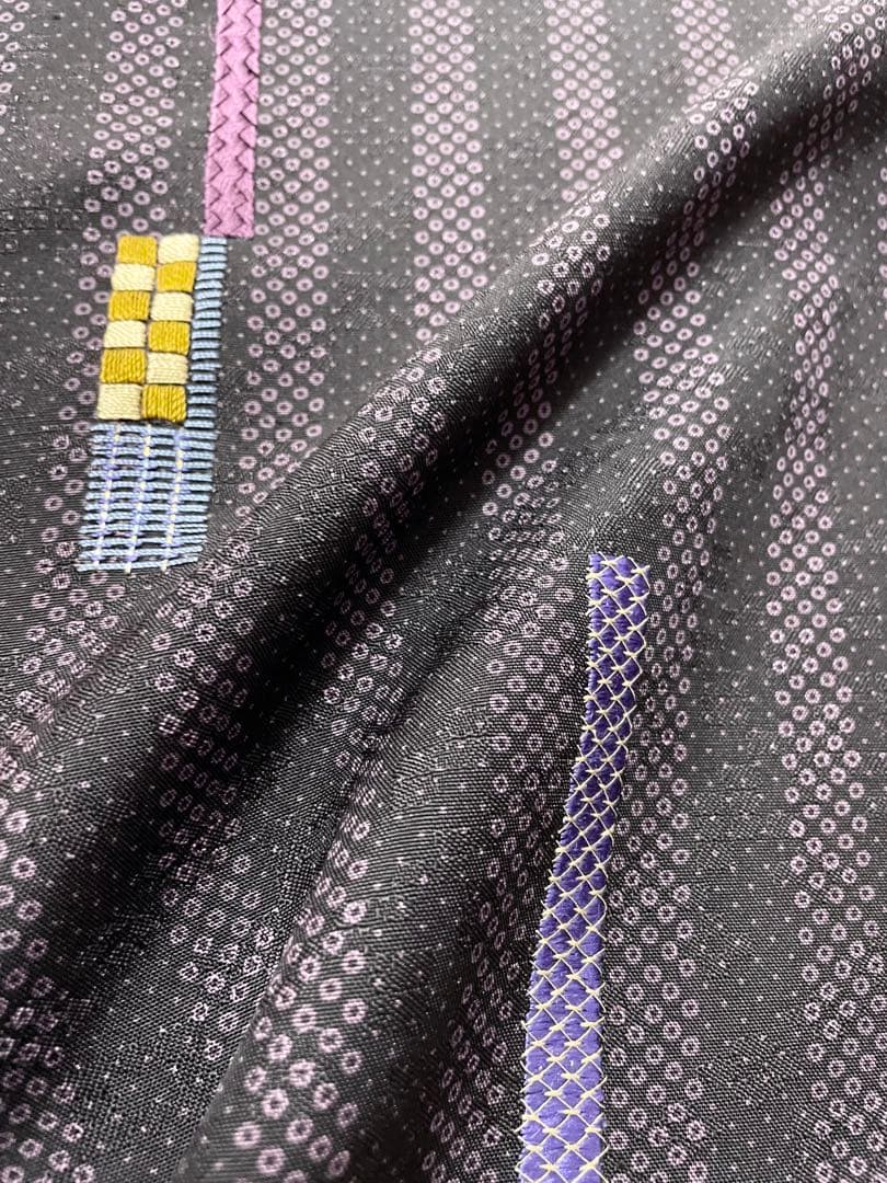 花織紬 作家物 刺繍 付け下げ 紋なし ガード加工 証紙 トールサイズ