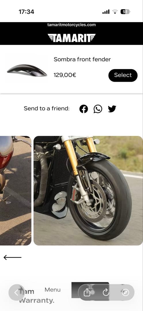 スラクストン1200R フロントフェンダー トライアンフ tamarit