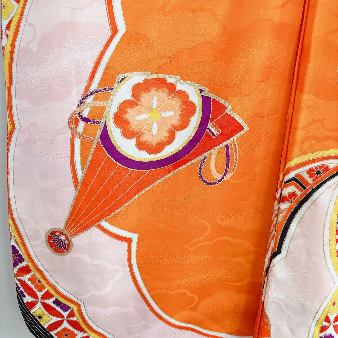 七五三　7歳　四つ身　子供着物　作り帯　女の子　長襦袢　フルセット　オレンジ