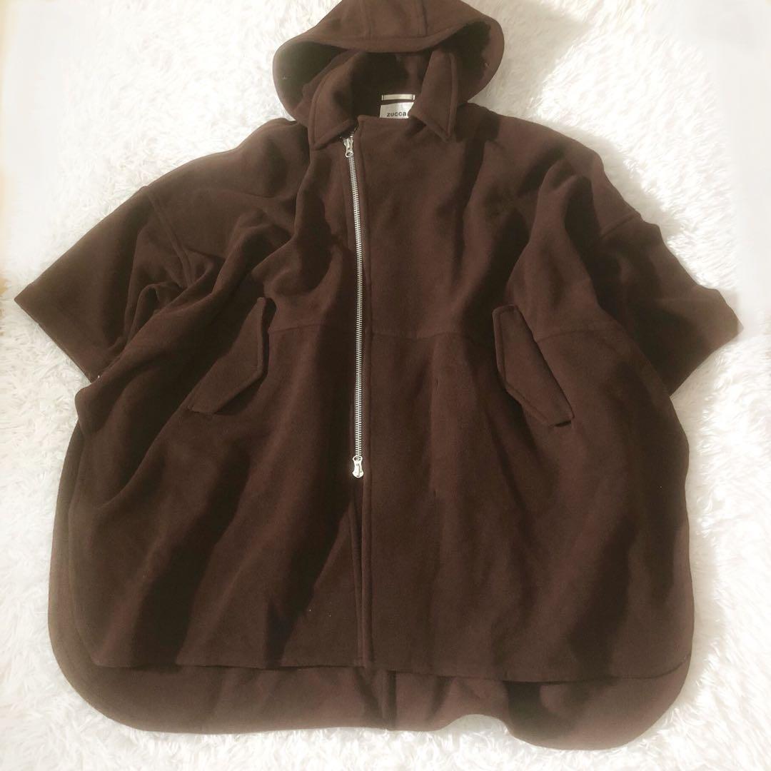 美品 ズッカ ウールモッサコート ポンチョ 縮絨 フード ドルマンスリーブ