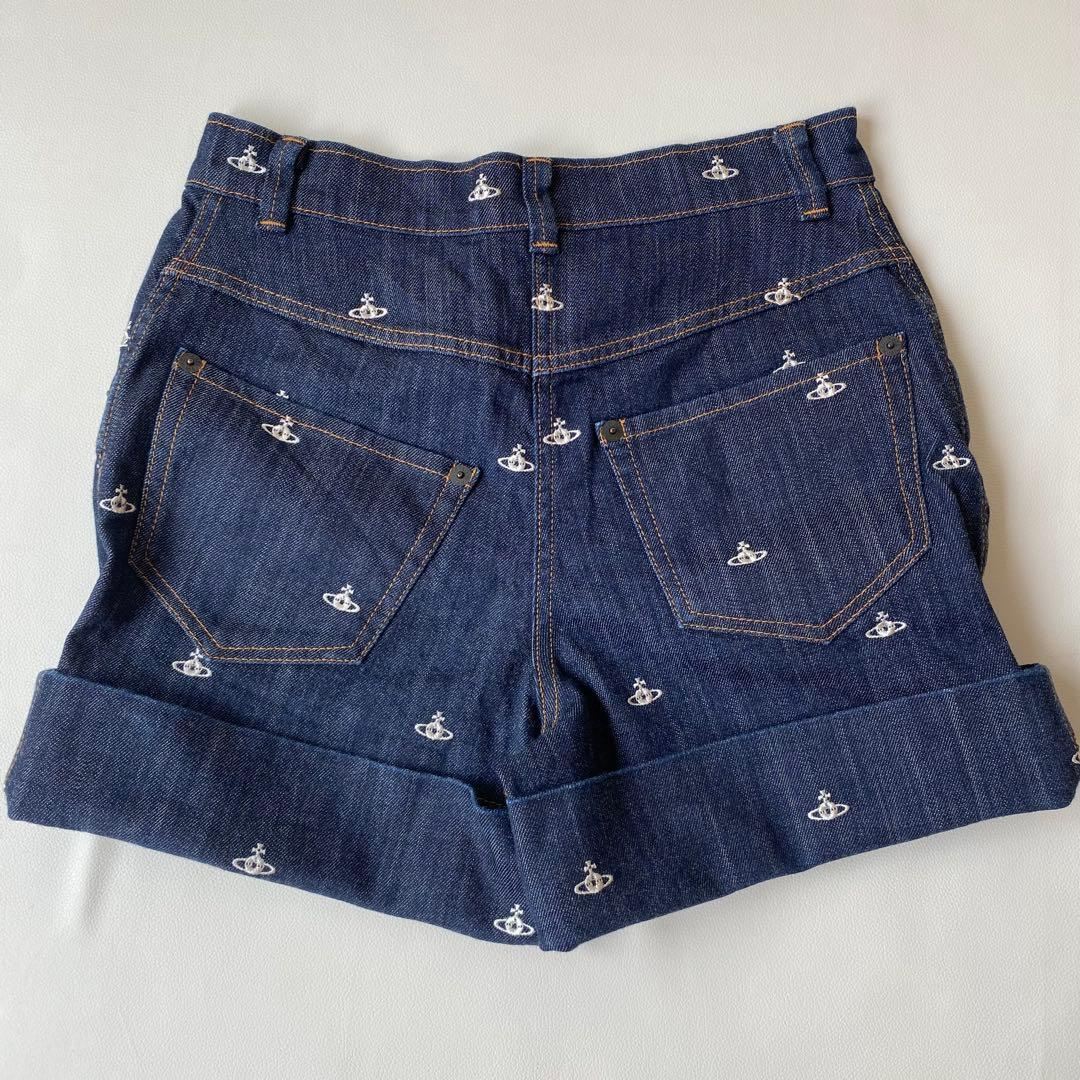 【美品】ヴィヴィアンウエストウッド　ハーフパンツ　オーブ刺繍　オーブ総柄　デニム