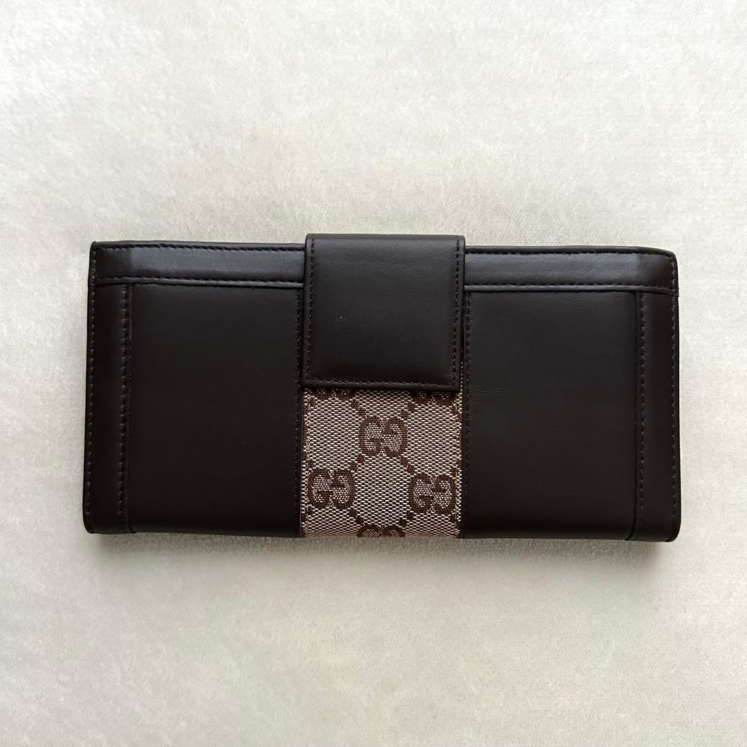 美品 GUCCI グッチ 長財布 レザー GGキャンバス ブラウン