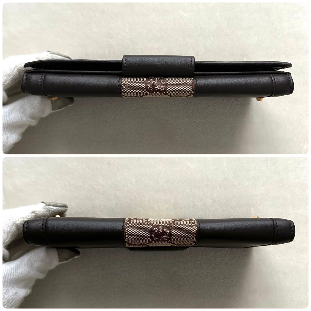 美品 GUCCI グッチ 長財布 レザー GGキャンバス ブラウン