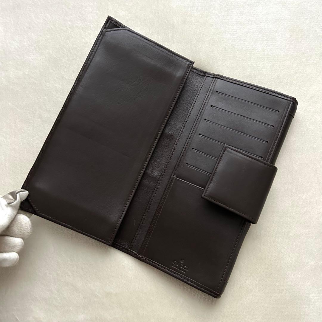 美品 GUCCI グッチ 長財布 レザー GGキャンバス ブラウン