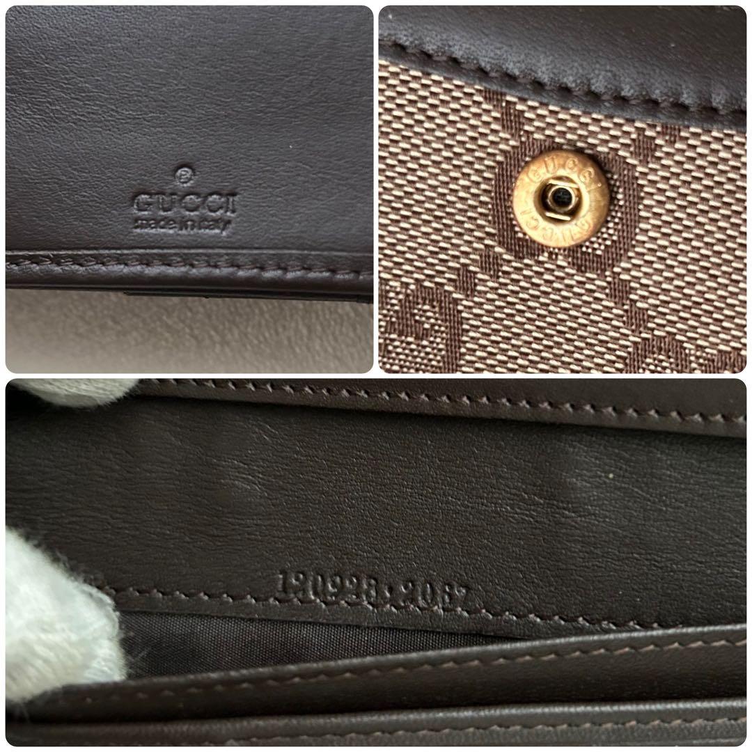 美品 GUCCI グッチ 長財布 レザー GGキャンバス ブラウン