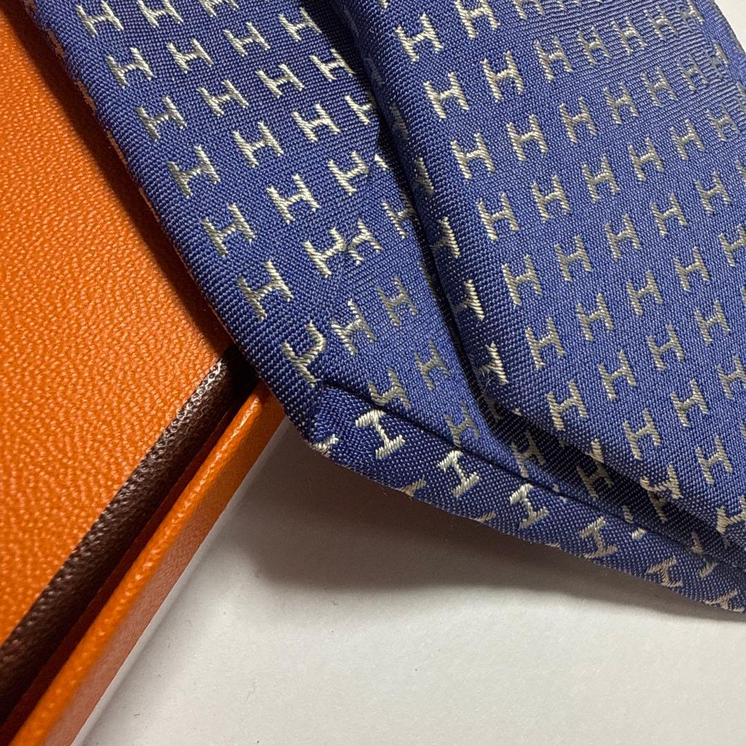 エルメス　ネクタイ　紺青　H柄H織ファソネ