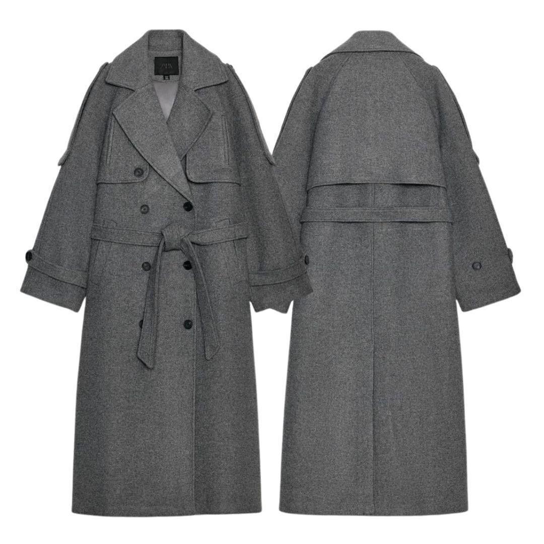 15ZARA ダブルブレストコート　ベルトとループ付