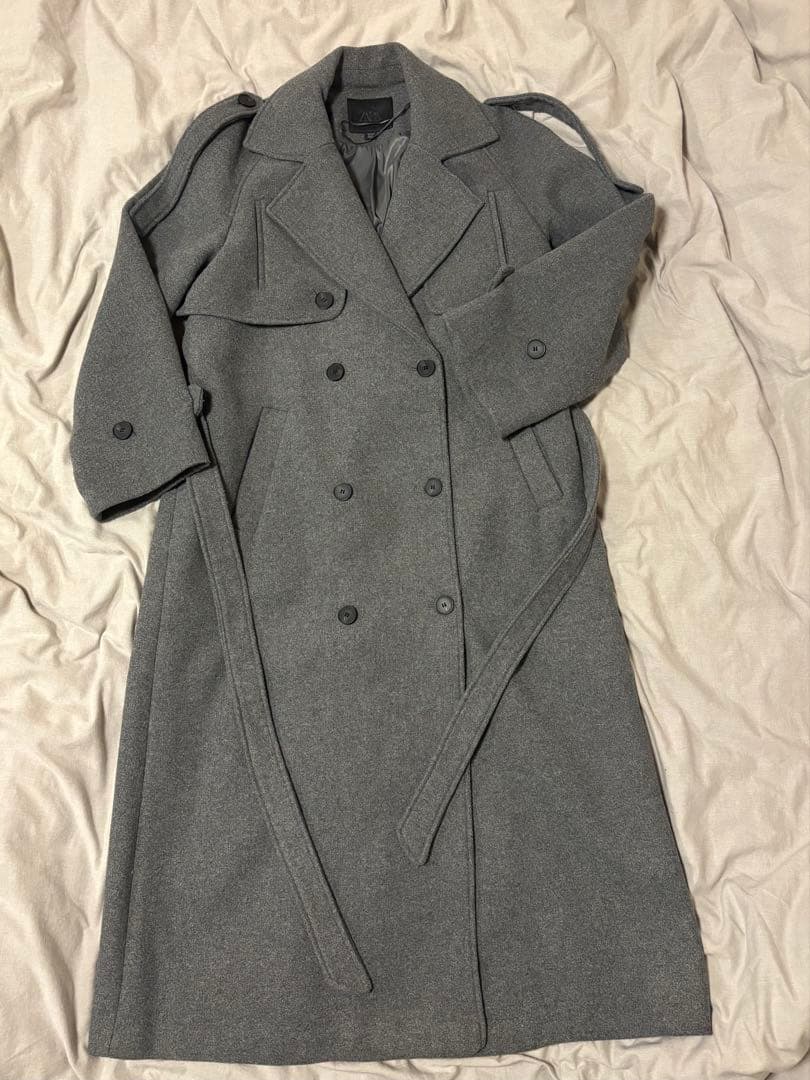 15ZARA ダブルブレストコート　ベルトとループ付