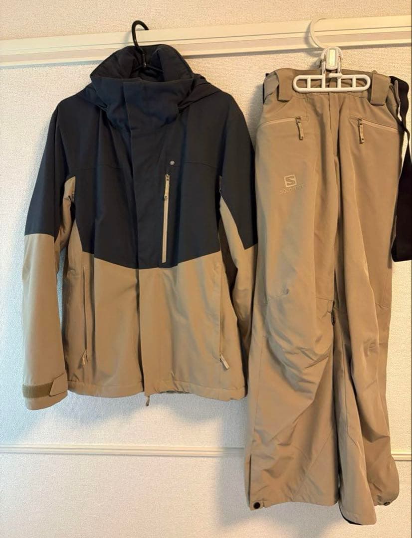 9/25日までセール！Salomonスキーウェア上S下XSベージュ／ダークグレー