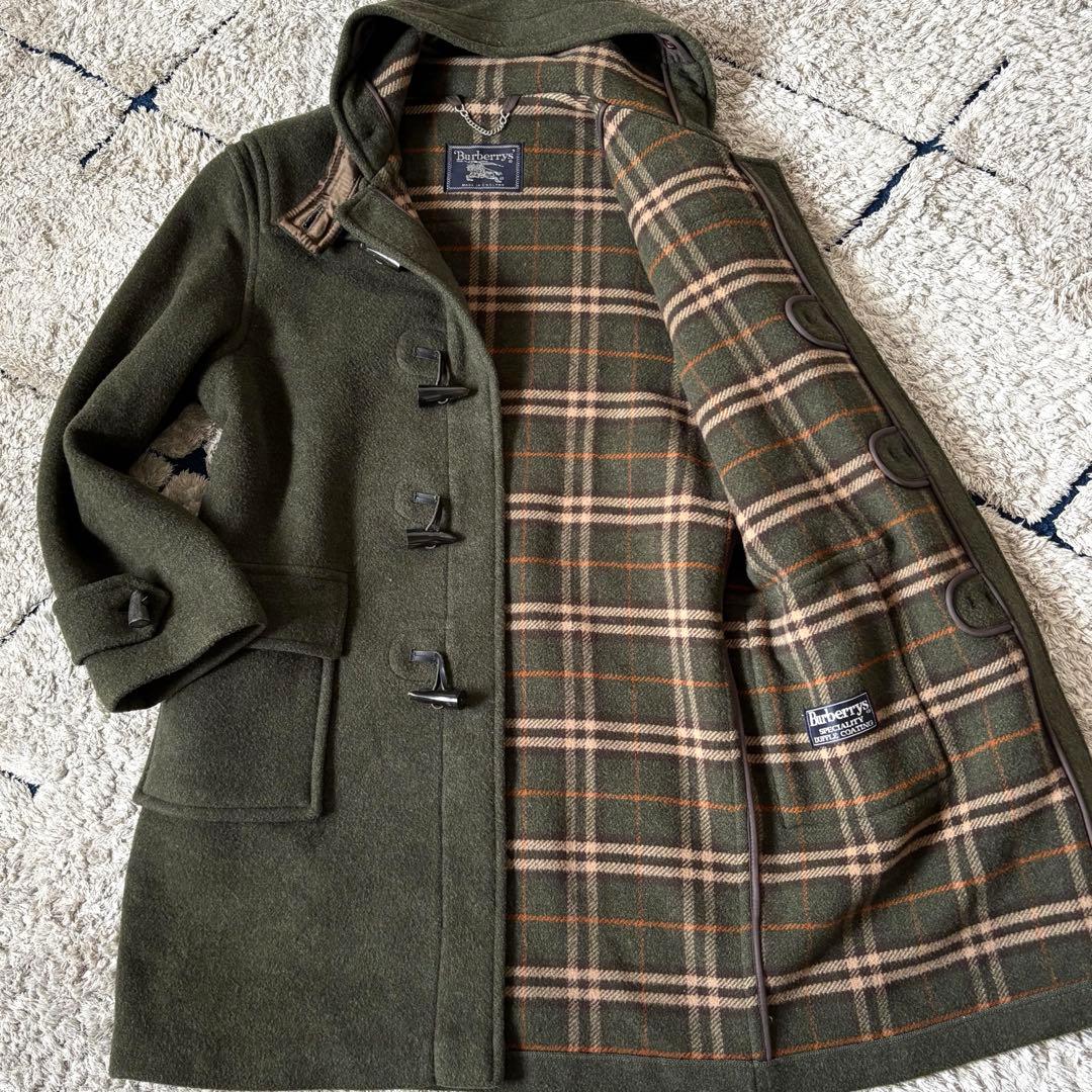 【美品✨】バーバリー　ダッフルコート　カーキ　オリーブグリーン　ウール　チェック
