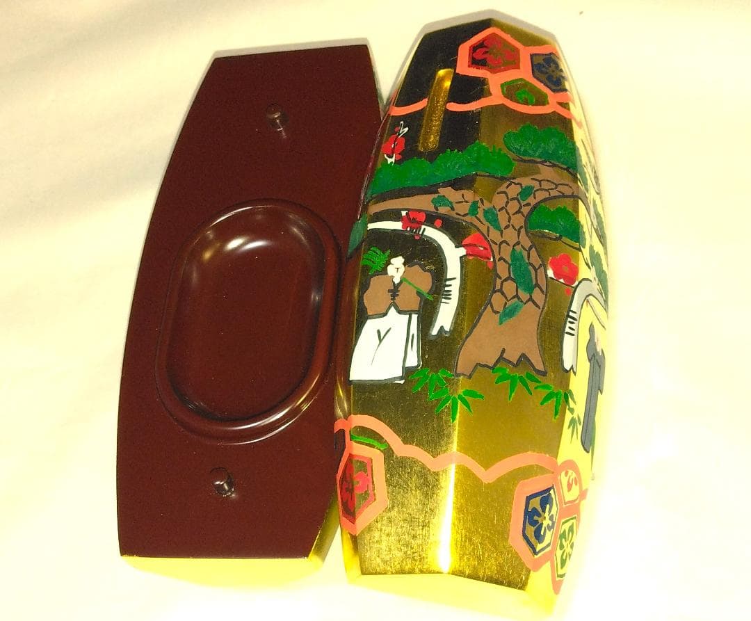 茶道具　加賀山中塗　蒔絵師中村湖彩作　本金張ぶりぶり香合　美品！！