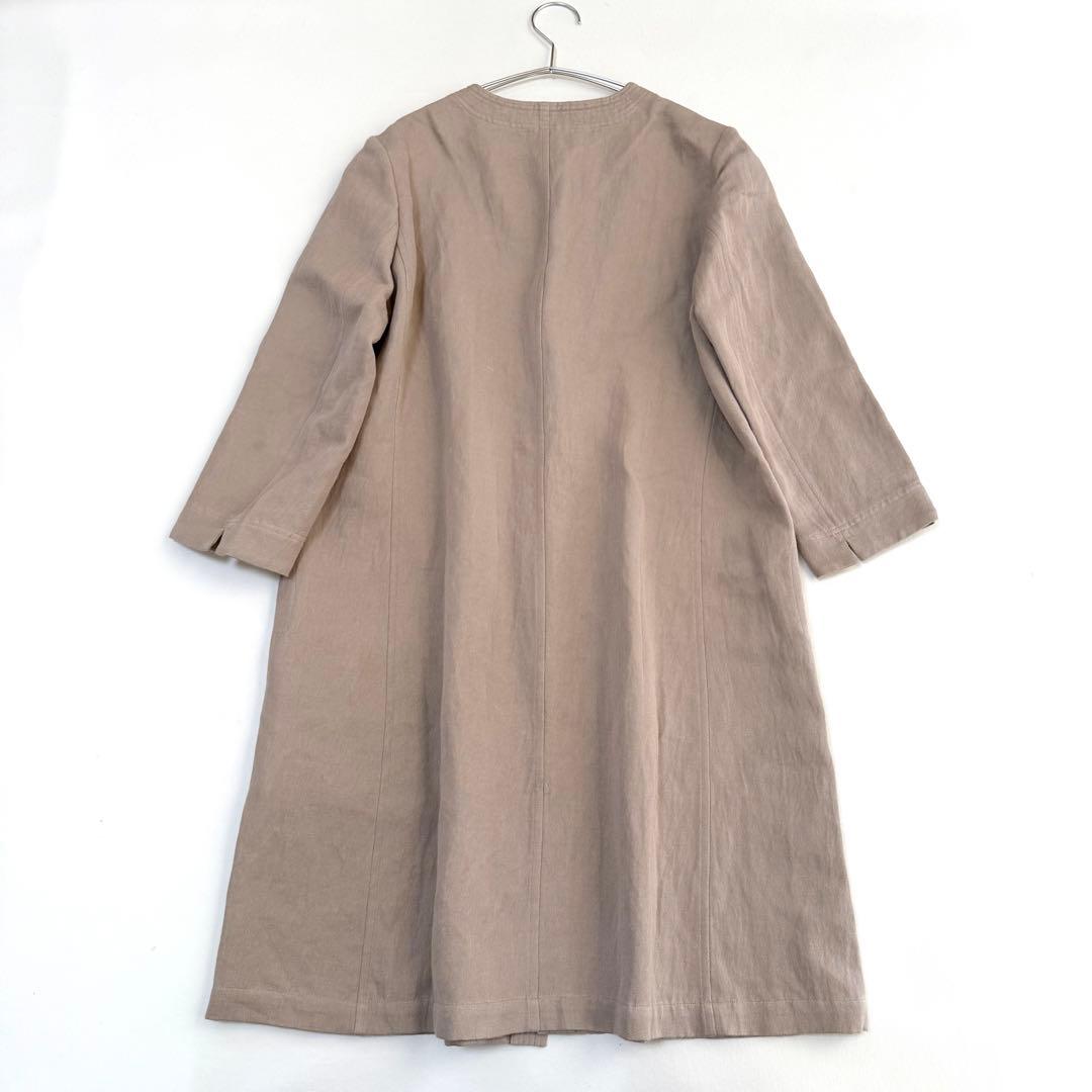 【ヨーガンレール】リネンノーカラースプリングコート（M）カーキ　コットン