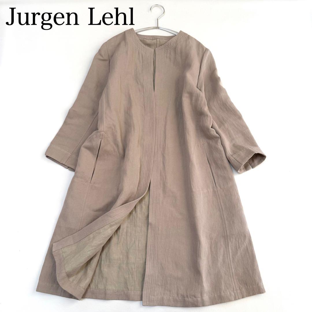 【ヨーガンレール】リネンノーカラースプリングコート（M）カーキ　コットン