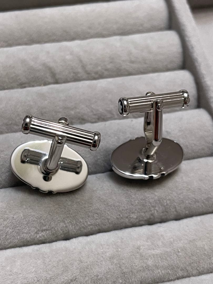 美品　MONTBLANC カフス　オニキス　 オーバル　シルバー　ブラック