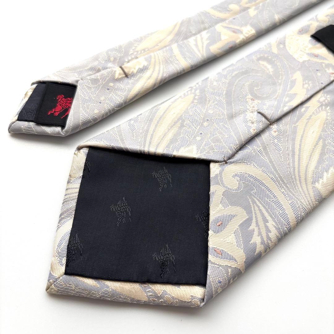 ꧁美品꧂ バーバリーブラックレーベル ネクタイ ペイズリー 花柄 シルバー 光沢