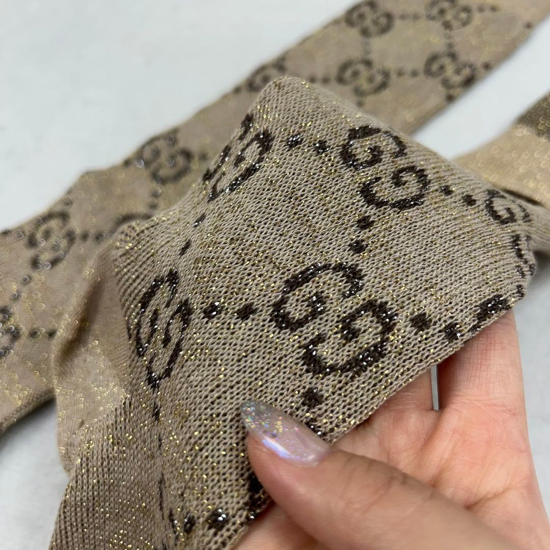 H627 新品未使用 23cm グッチ GGロゴ ラメ ハイソックス レディース