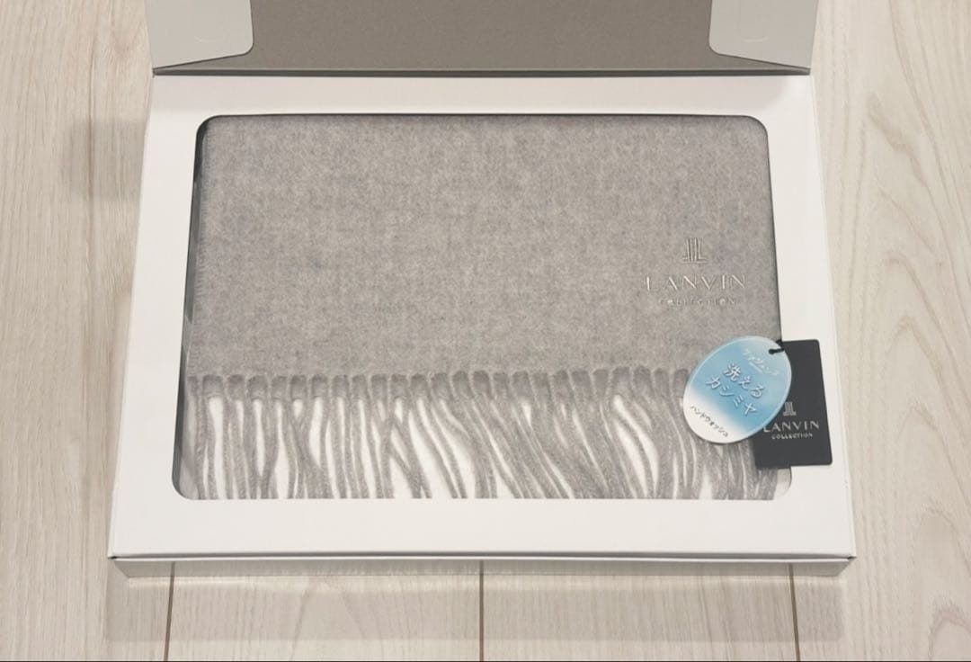 新品　LANVIN ランバン　マフラー　カシミヤ 100% グレー　無地　刺繍