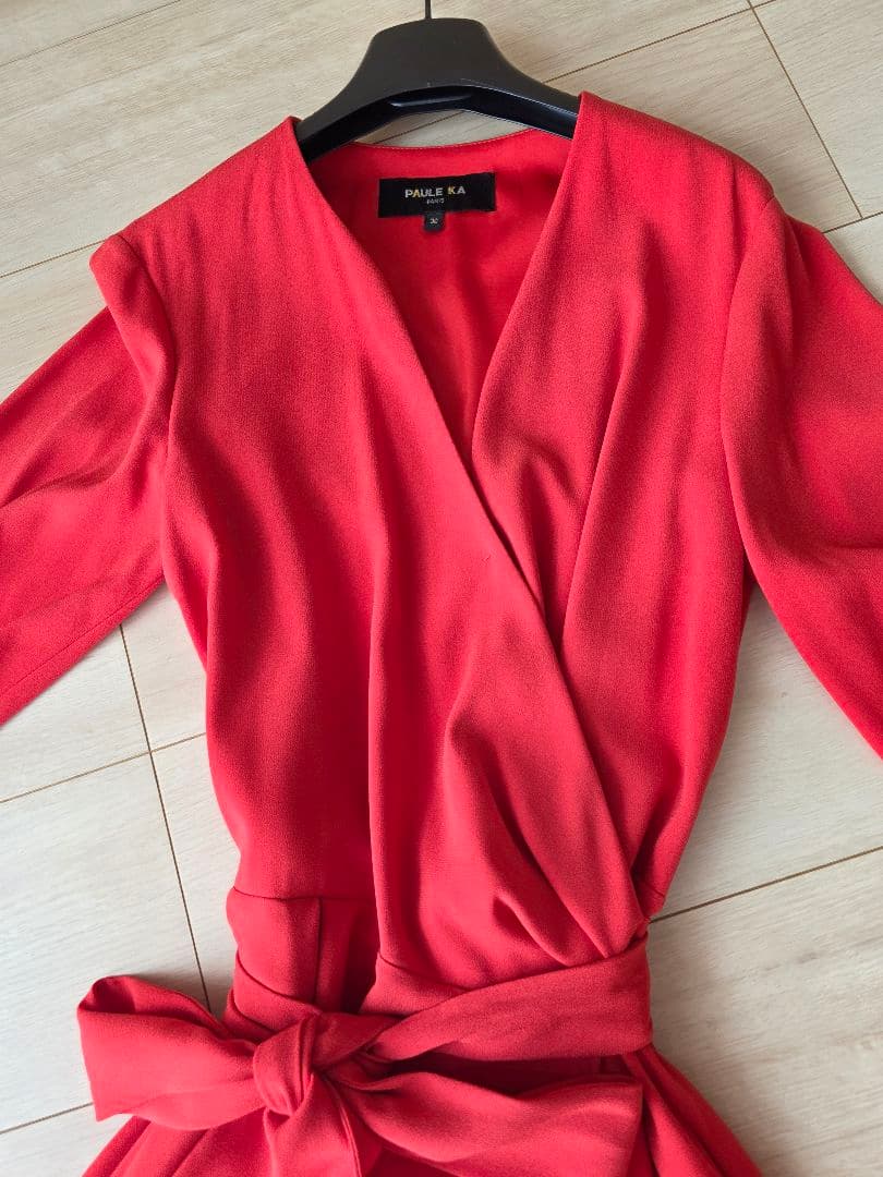 【美品】ポールカ ロングドレス ラップドレス キャバドレス ホステス 赤