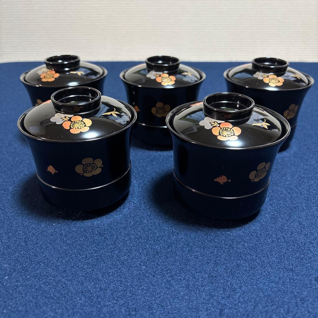 輪島塗　慶塚造　松笠形　吸物椀　梅紅葉　5客組