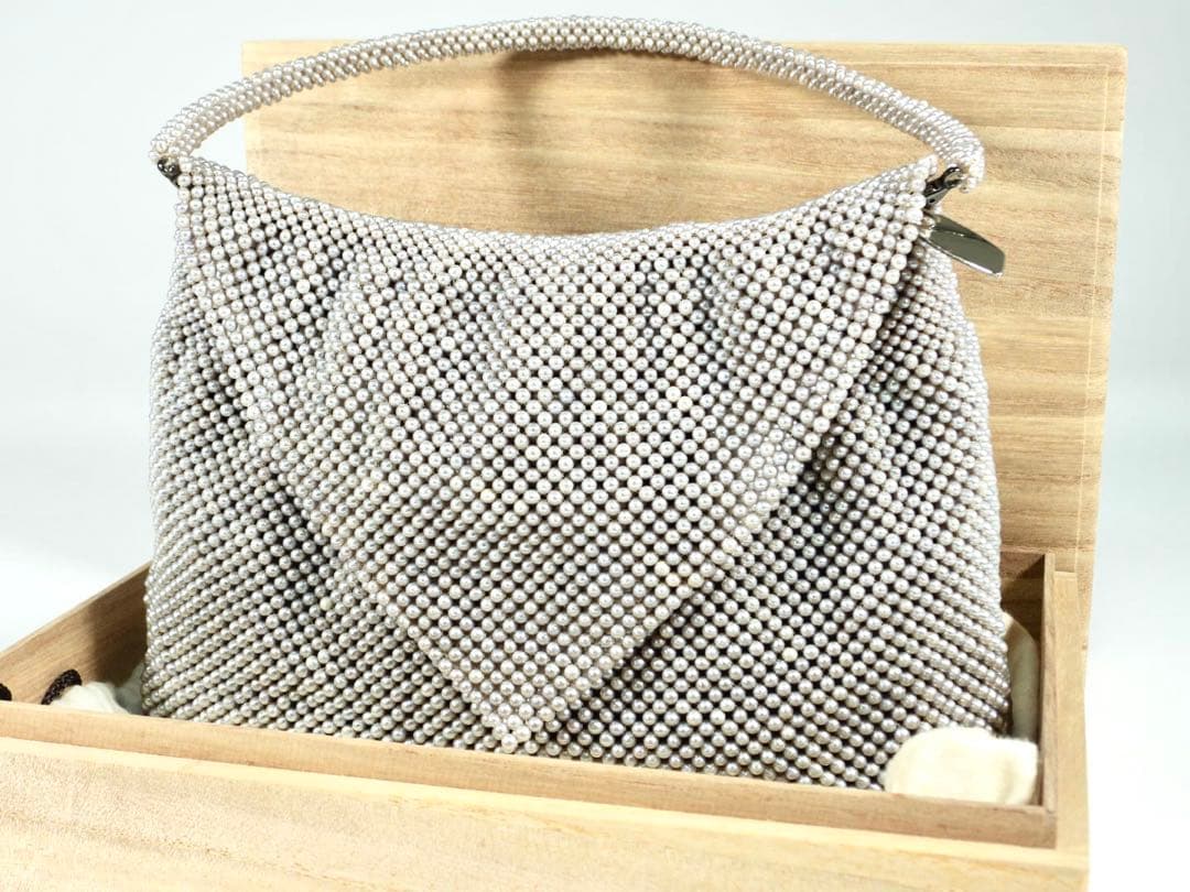 本真珠　パール　グレー ハンドバッグ 木箱付き