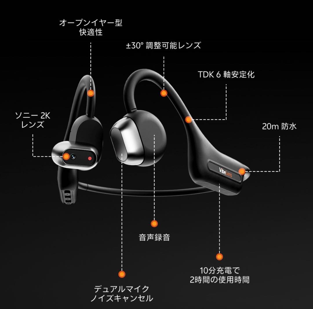 ジ*ー様 VibeLens MusicCam 骨伝導イヤホン ブラック