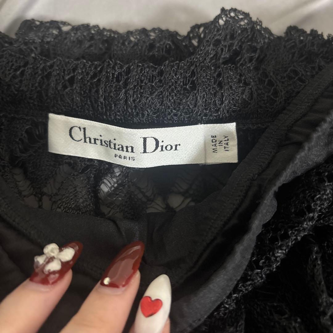 Dior ラッフル ミニスカート　リネン & シルク ブレンド ニット レース