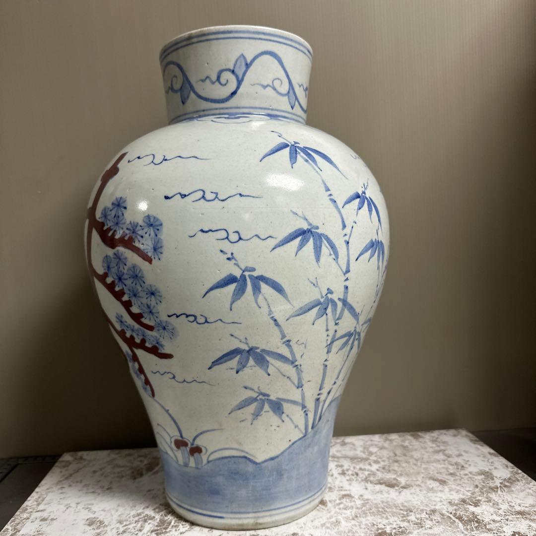 李朝、白磁、辰砂、鹿、鶴、亀図、大壺。