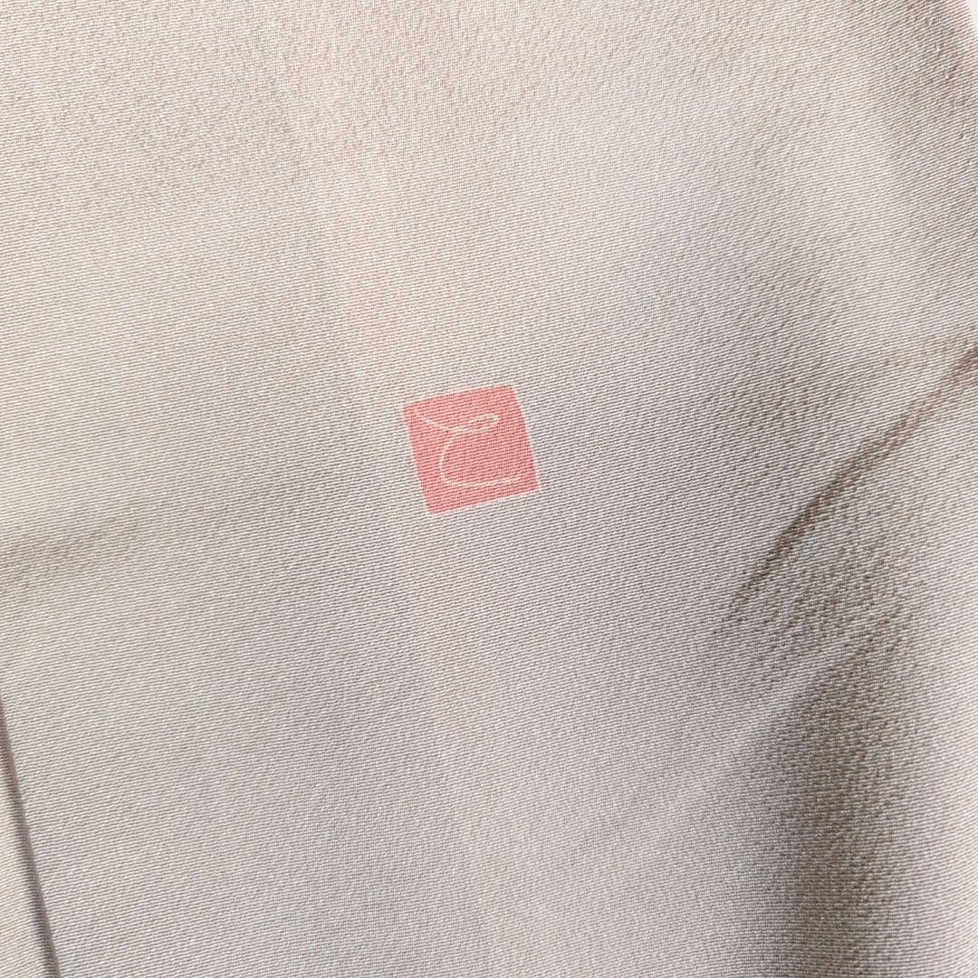 訪問着　フルセット　着物　正絹　加賀友禅　虫食い　淡いベージュ　枝葉　落款O2