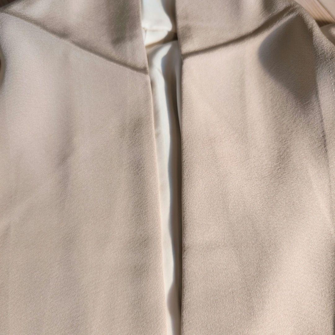 訪問着　フルセット　着物　正絹　加賀友禅　虫食い　淡いベージュ　枝葉　落款O2