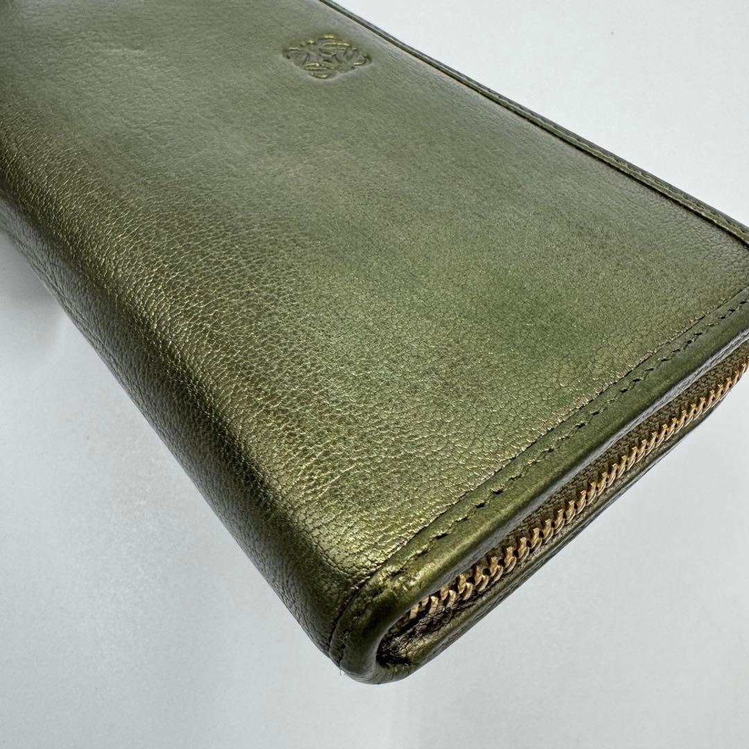 LOEWE ロエベ アナグラム レザー ラウンド 長財布 カーキゴールド