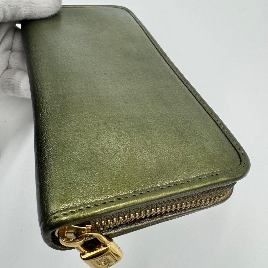 LOEWE ロエベ アナグラム レザー ラウンド 長財布 カーキゴールド