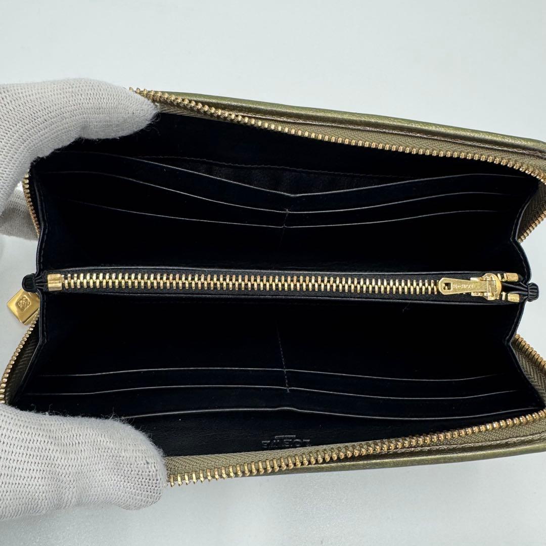 LOEWE ロエベ アナグラム レザー ラウンド 長財布 カーキゴールド