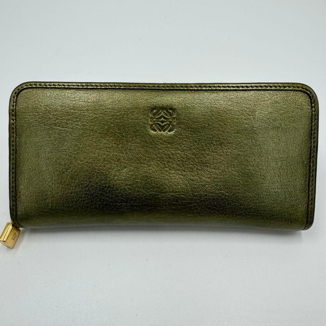 LOEWE ロエベ アナグラム レザー ラウンド 長財布 カーキゴールド