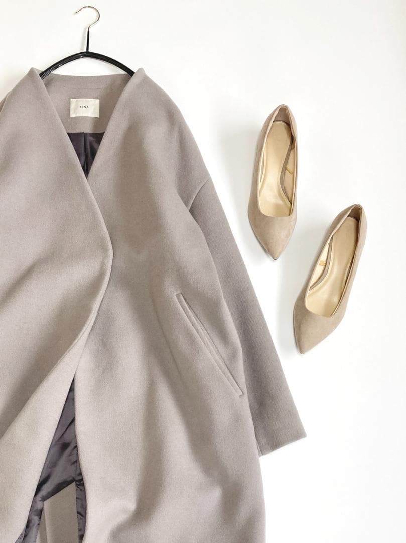 美品IENAイエナきれい色ゆったりシルエットMANTECOノーカラーコート♪.