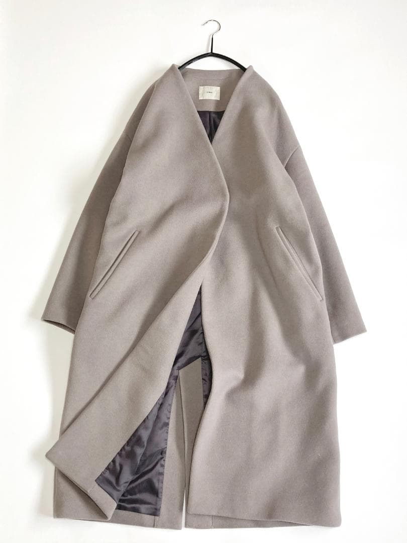 美品IENAイエナきれい色ゆったりシルエットMANTECOノーカラーコート♪.