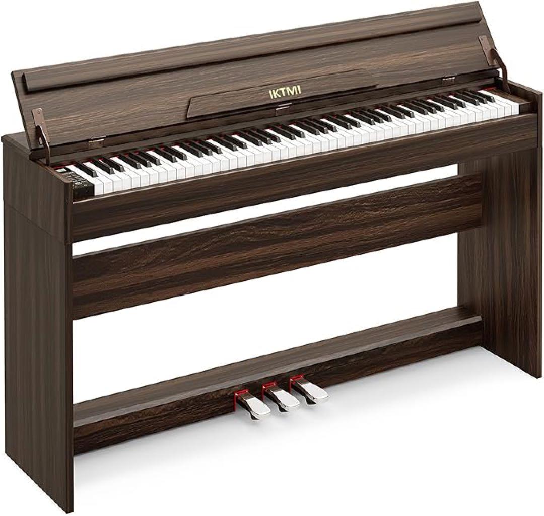 IKTMI 木製 電子ピアノ 88鍵 アップライト ペダル付き ピアノカバー