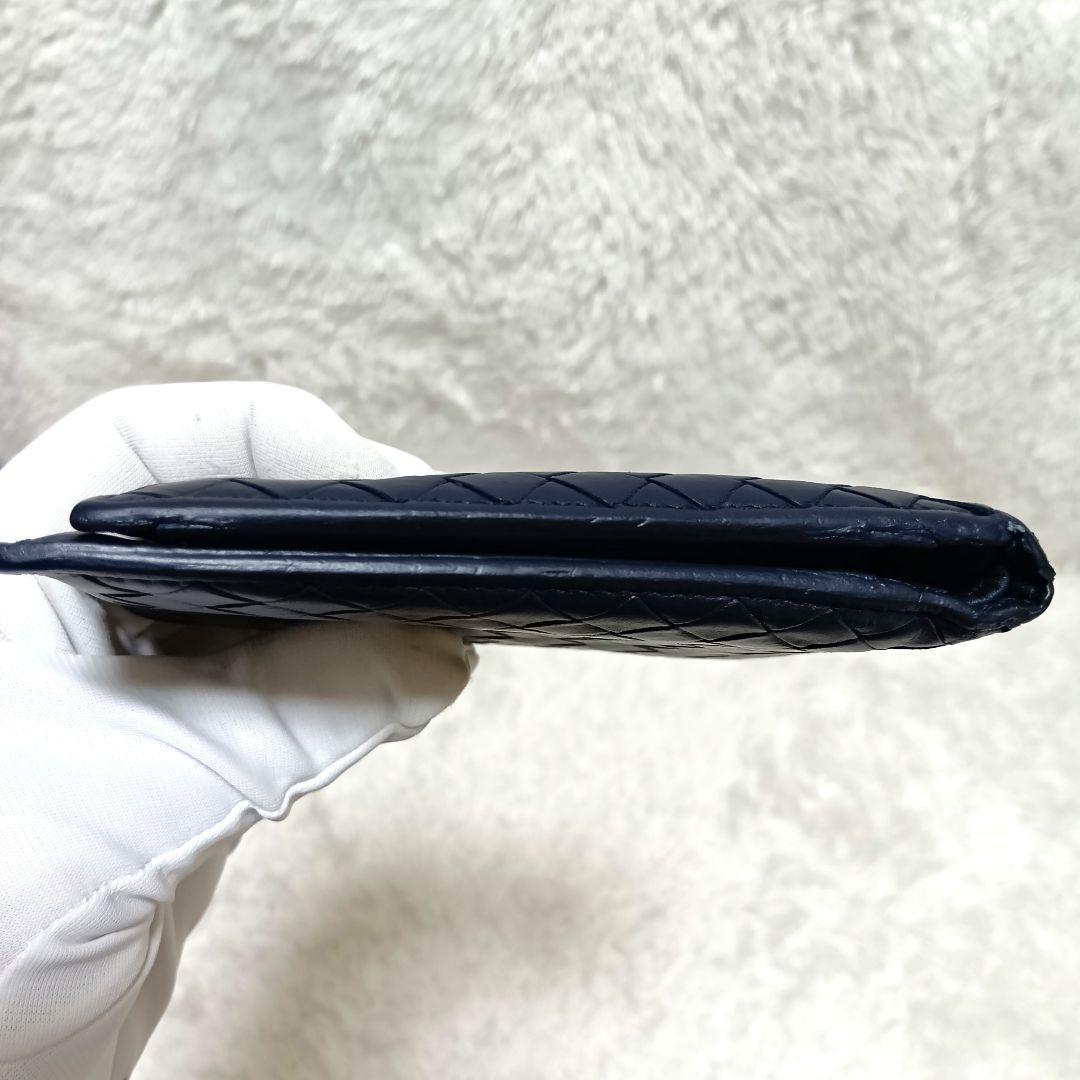 ボッテガヴェネタ　二つ折り財布　イントレチャート　ダークネイビー　レザー　正規品