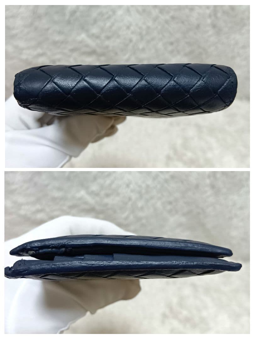 ボッテガヴェネタ　二つ折り財布　イントレチャート　ダークネイビー　レザー　正規品