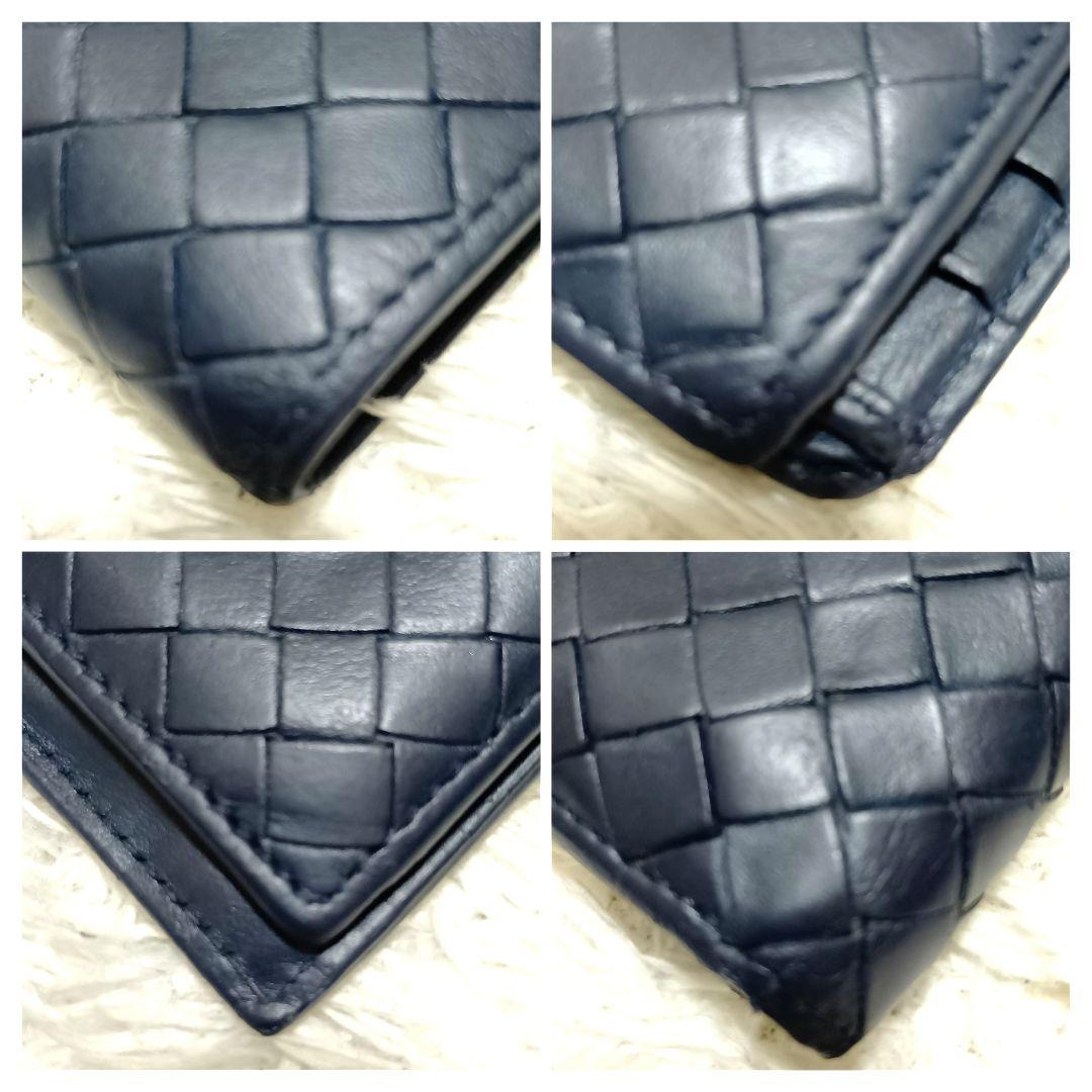 ボッテガヴェネタ　二つ折り財布　イントレチャート　ダークネイビー　レザー　正規品