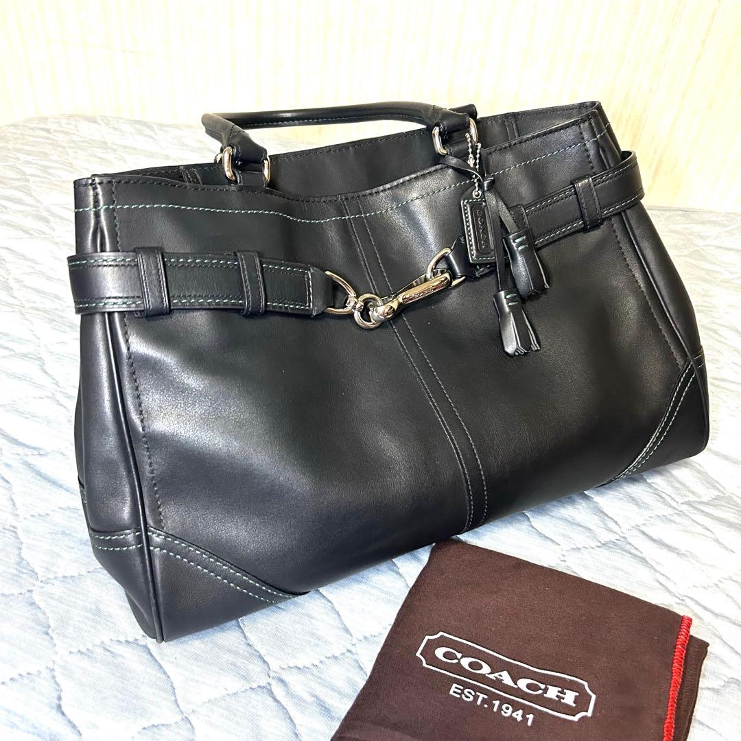 レア！グリーンステッチ COACH コーチ レザー キャリオールトート A4 黒