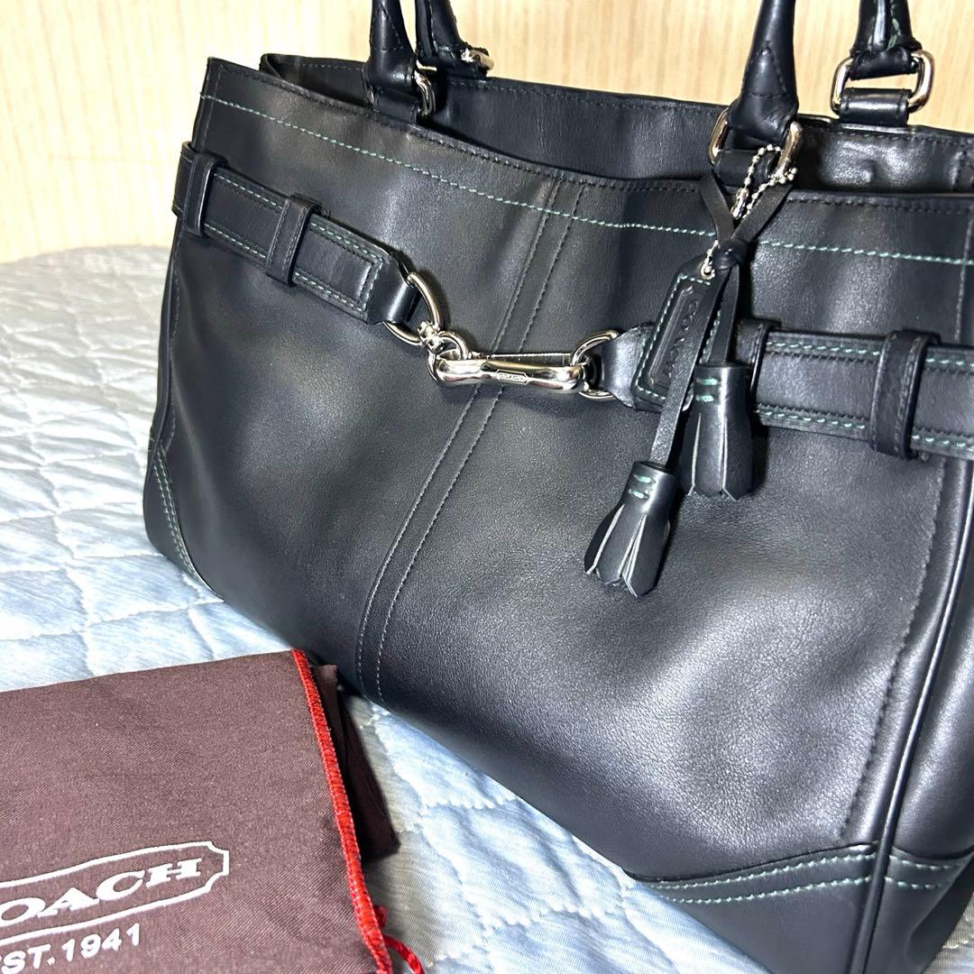レア！グリーンステッチ COACH コーチ レザー キャリオールトート A4 黒