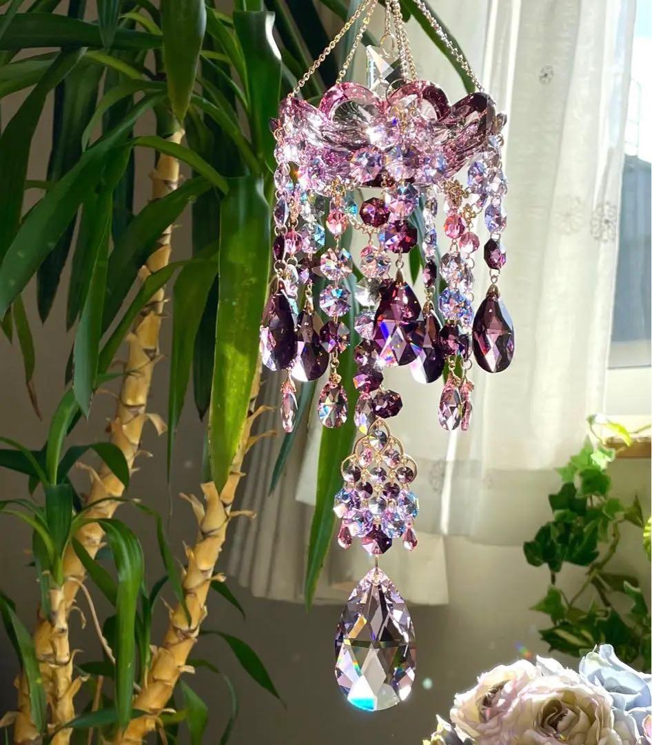 サンキャッチャー スワロフスキー シャンデリア皿110mm アンティークピンク